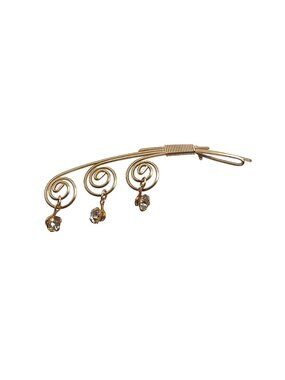 Vintage Gold Wire Swirl Brooch With Dangling Rhinestones Handmade Statement Pin